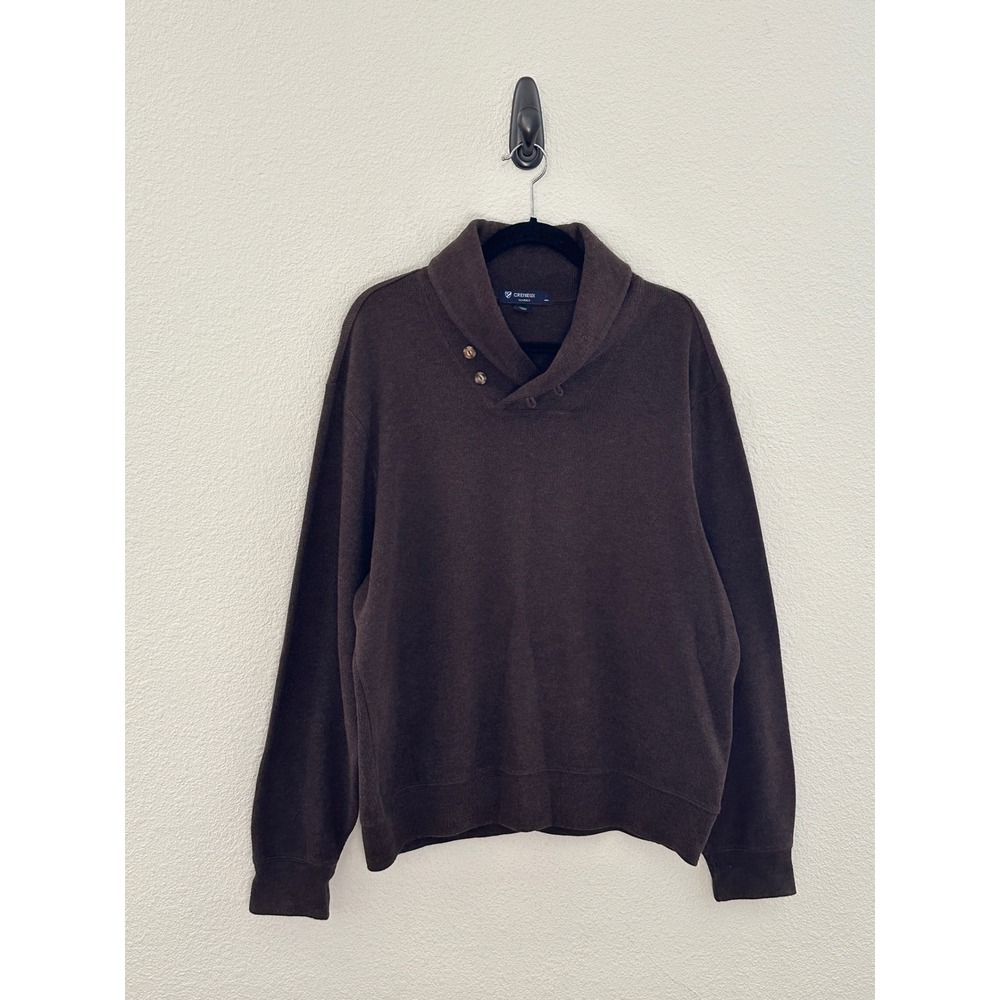 Cremieux Shawl Collar Sweater Mens Brown Cotton Pullover Knit Heritage L